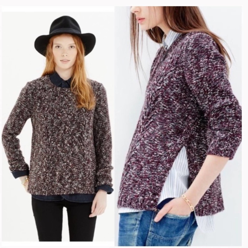 Madewell Firelight Marled Sweater XS Cozy Knit Pullover Burgundy Brown Crewneck - Picture 8 of 9